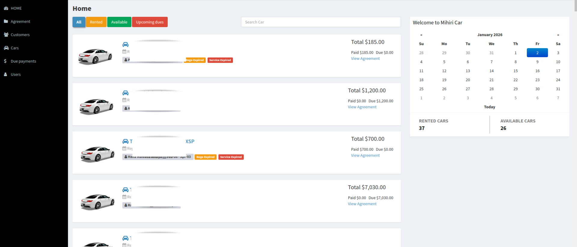 Car Rental Application